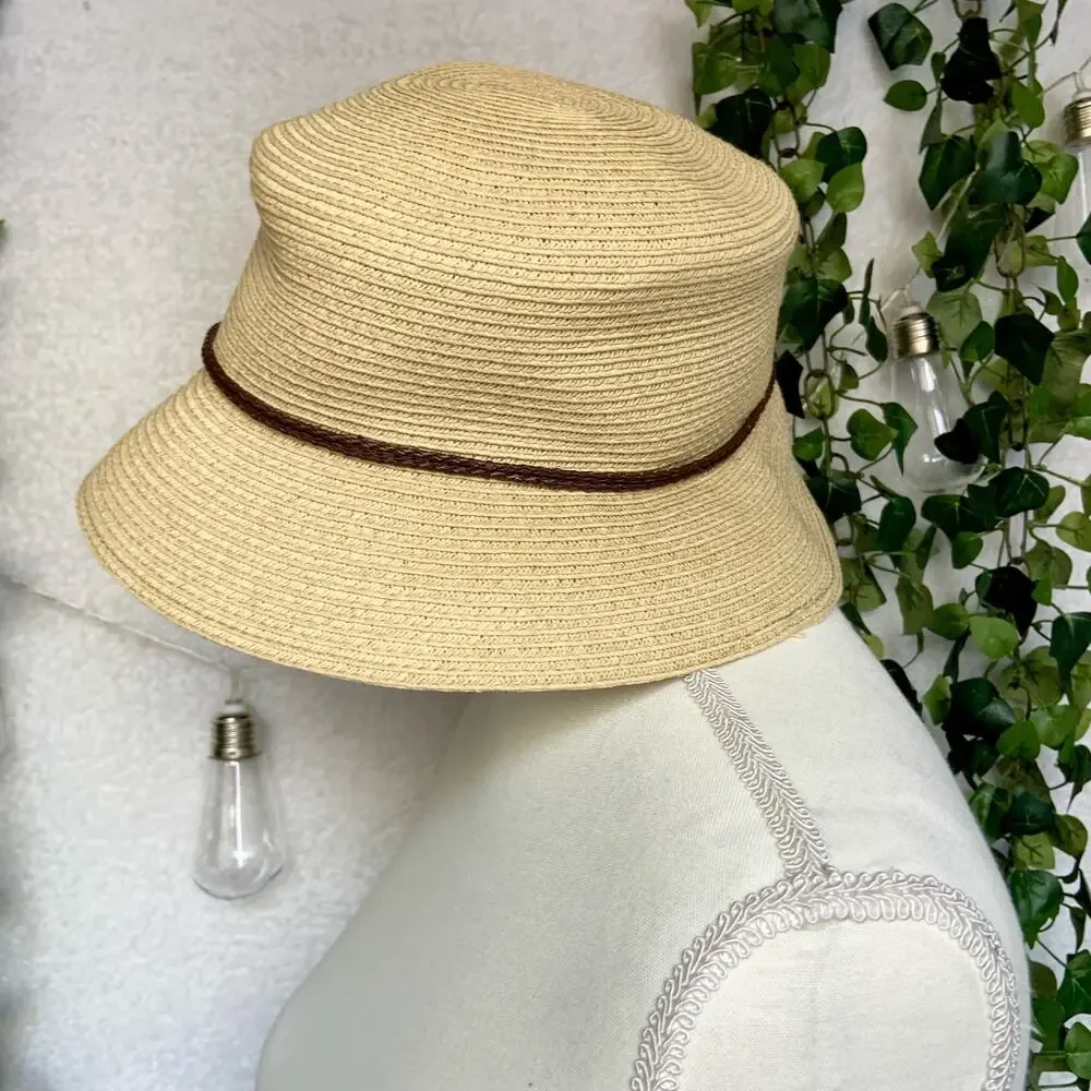 Nine West Beige Classic Straw Beach Sun Bucket Hat Women's One Size - Picture 3 of 7